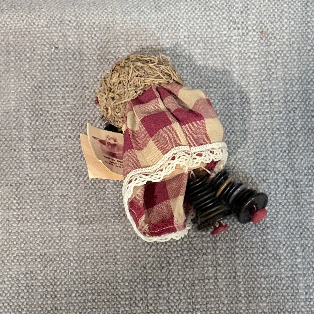 NeePree Designs Baby Molly Dolly Primitive Button Shelf Sitter Burgundy Gingham - Picture 4 of 5